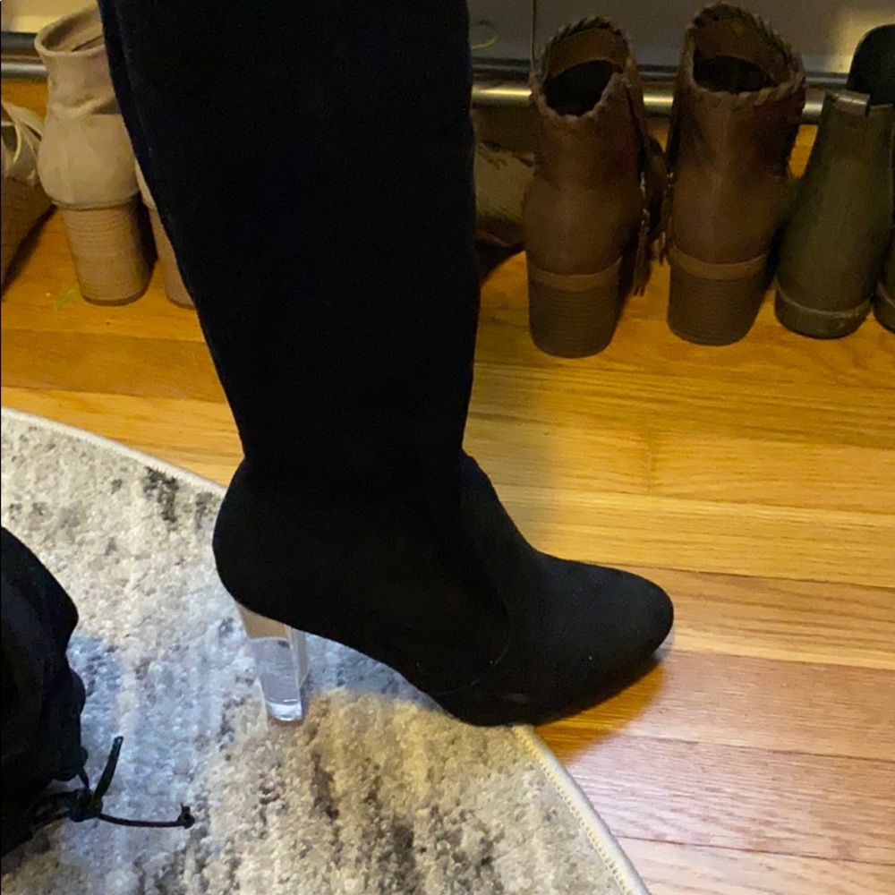 Knee high black suede boots